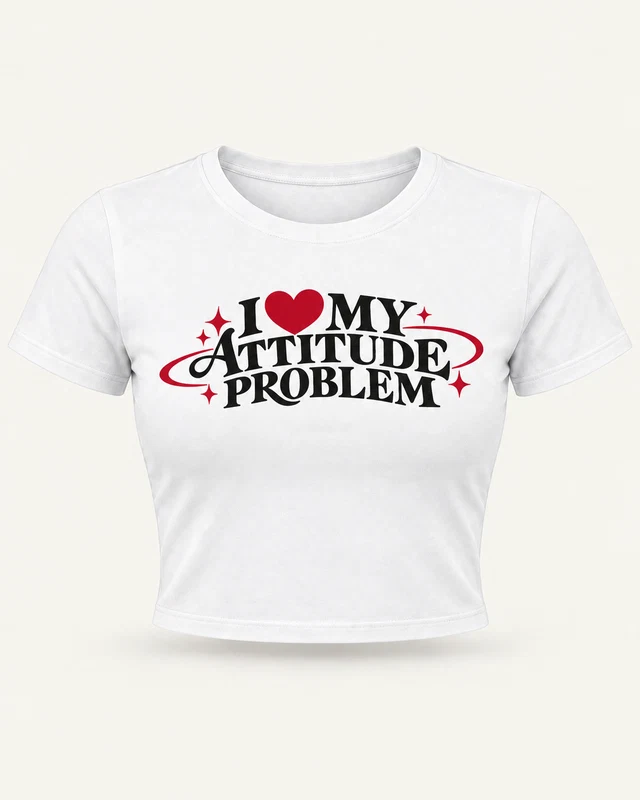 I Love My Attitude Problem Graphic Crop Top in White — product front