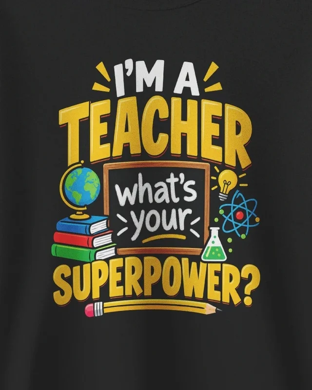 I'm a Teacher What's Your Superpower Sweatshirt in Black — design detail