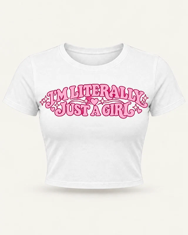I'm Literally Just a Girl Graphic Crop Top in White — product front