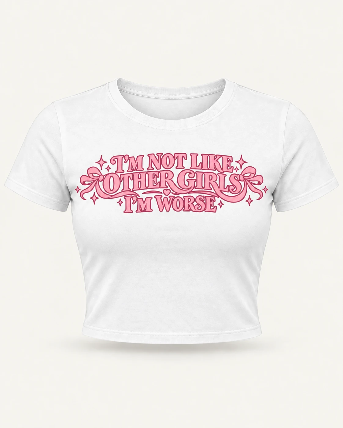 I'm Not Like Other Girls, I'm Worse Graphic Crop Top in White — product front I'm Not Like Other Girls, I'm Worse Graphic Crop Top in White — product front