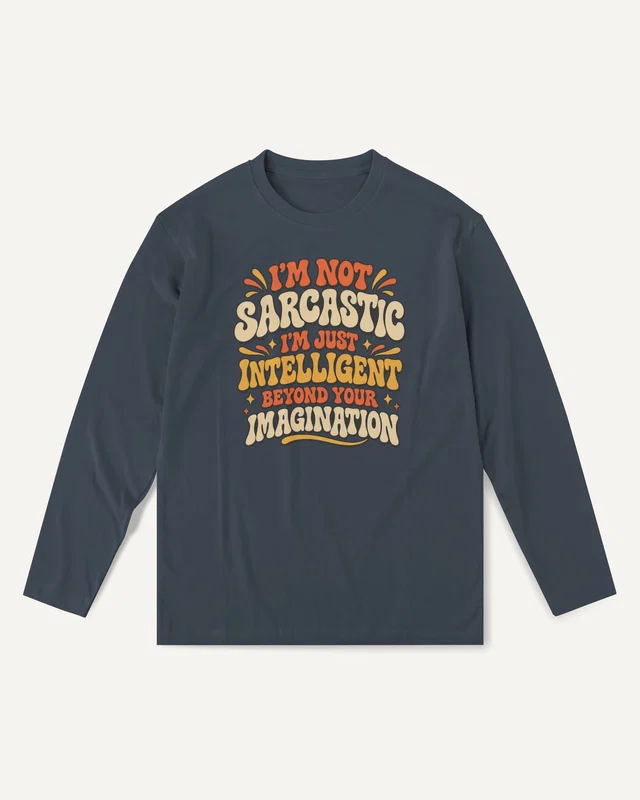 I'm Not Sarcastic Long-Sleeve T-Shirt in Navy Blue — front