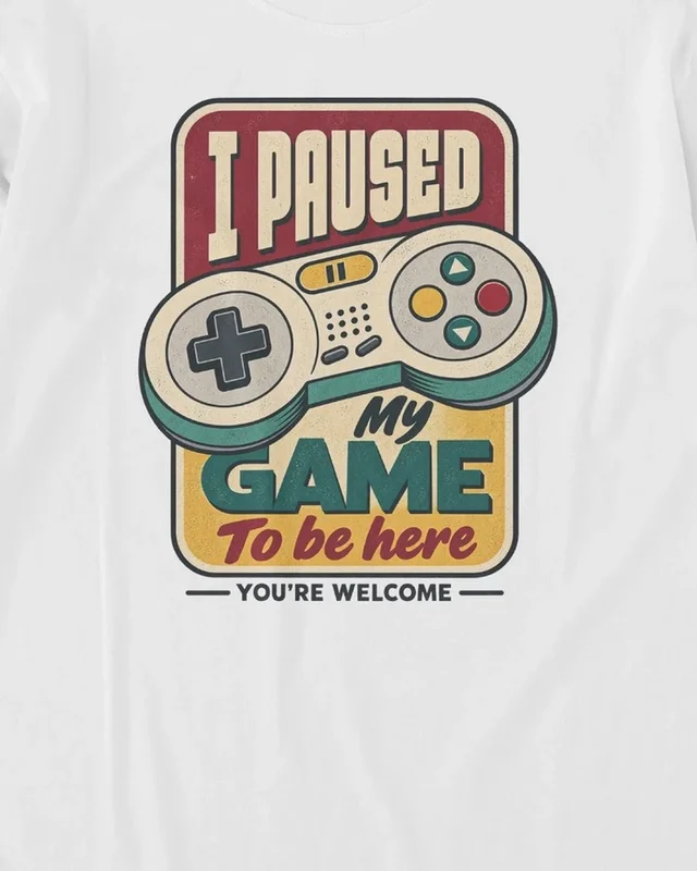 I Paused My Game to Be Here Long-Sleeve T-Shirt in White — design detail
