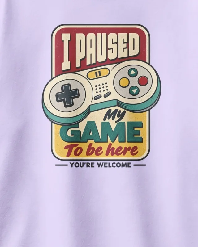 I Paused My Game to Be Here Oversized T-Shirt in Lavender — design detail