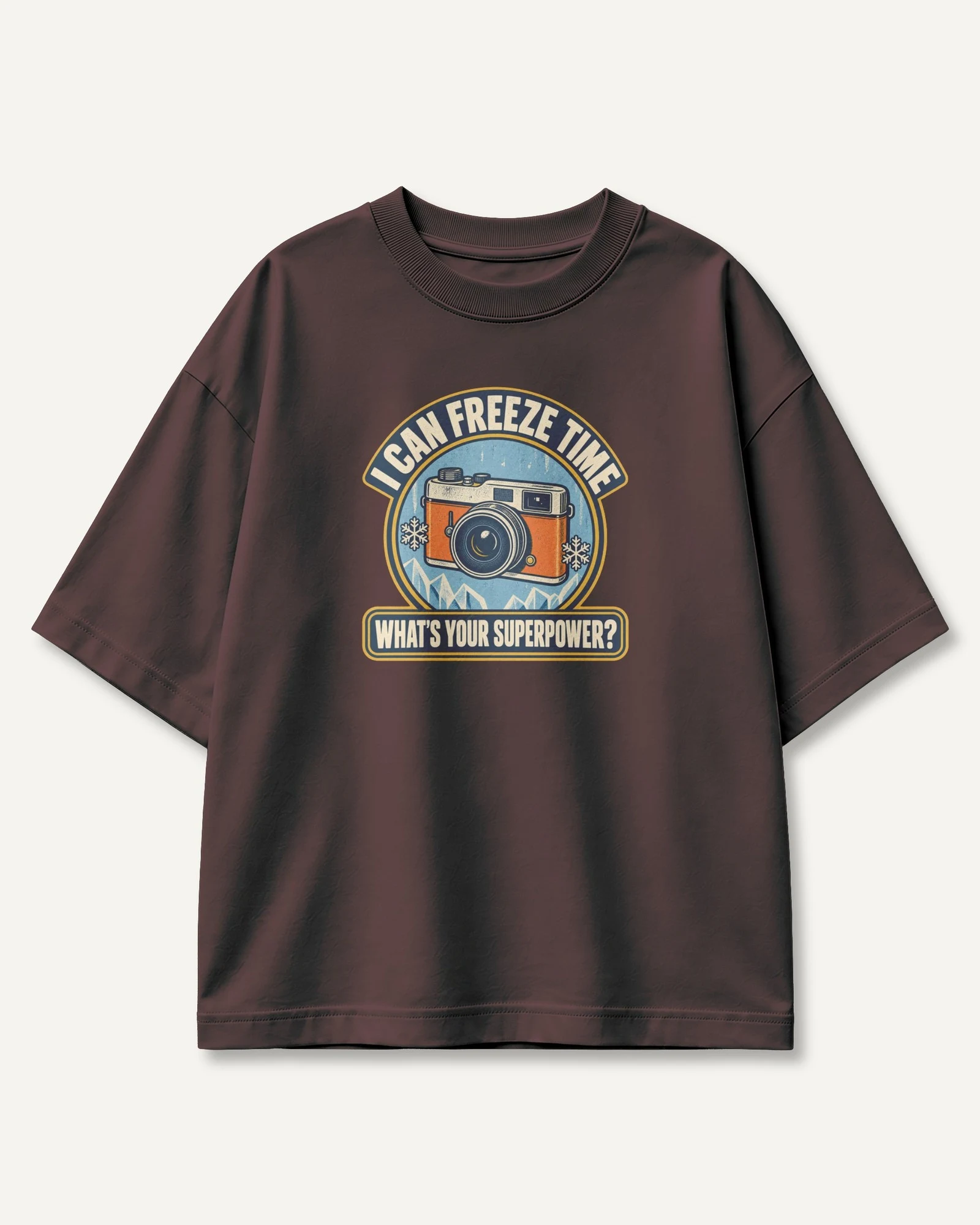 I Can Freeze Time Oversized T-Shirt in Maroon — front I Can Freeze Time Oversized T-Shirt in Maroon — front