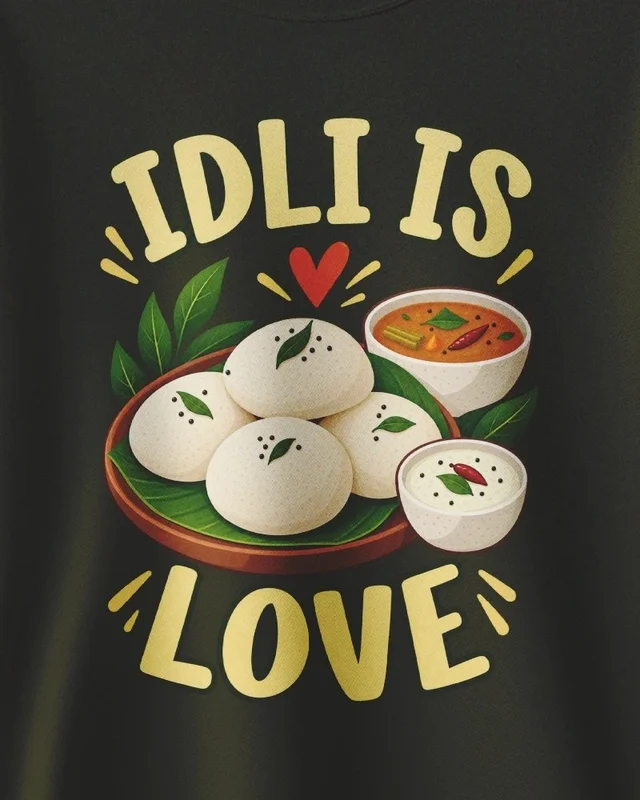 Idli Is Love Sweatshirt in Olive Green — design detail