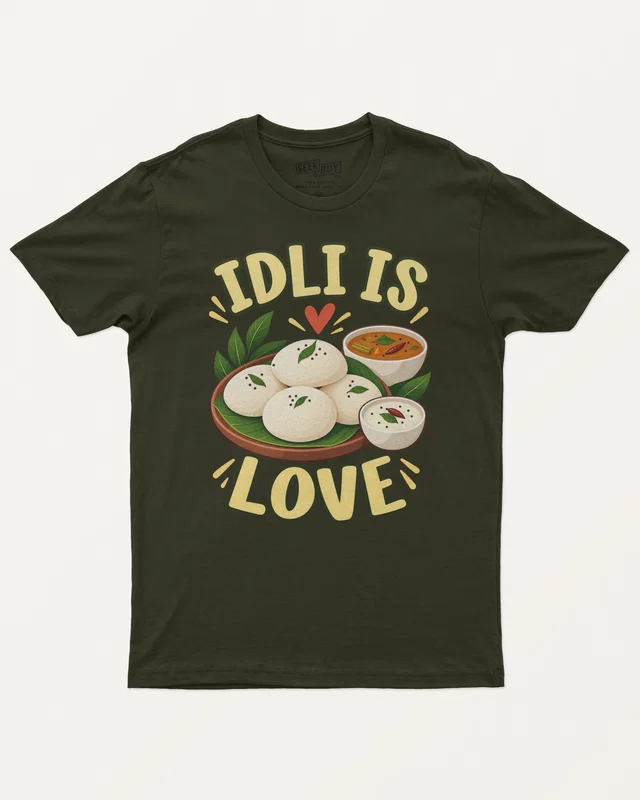 Idli Is Love Regular T-Shirt in Olive Green — front