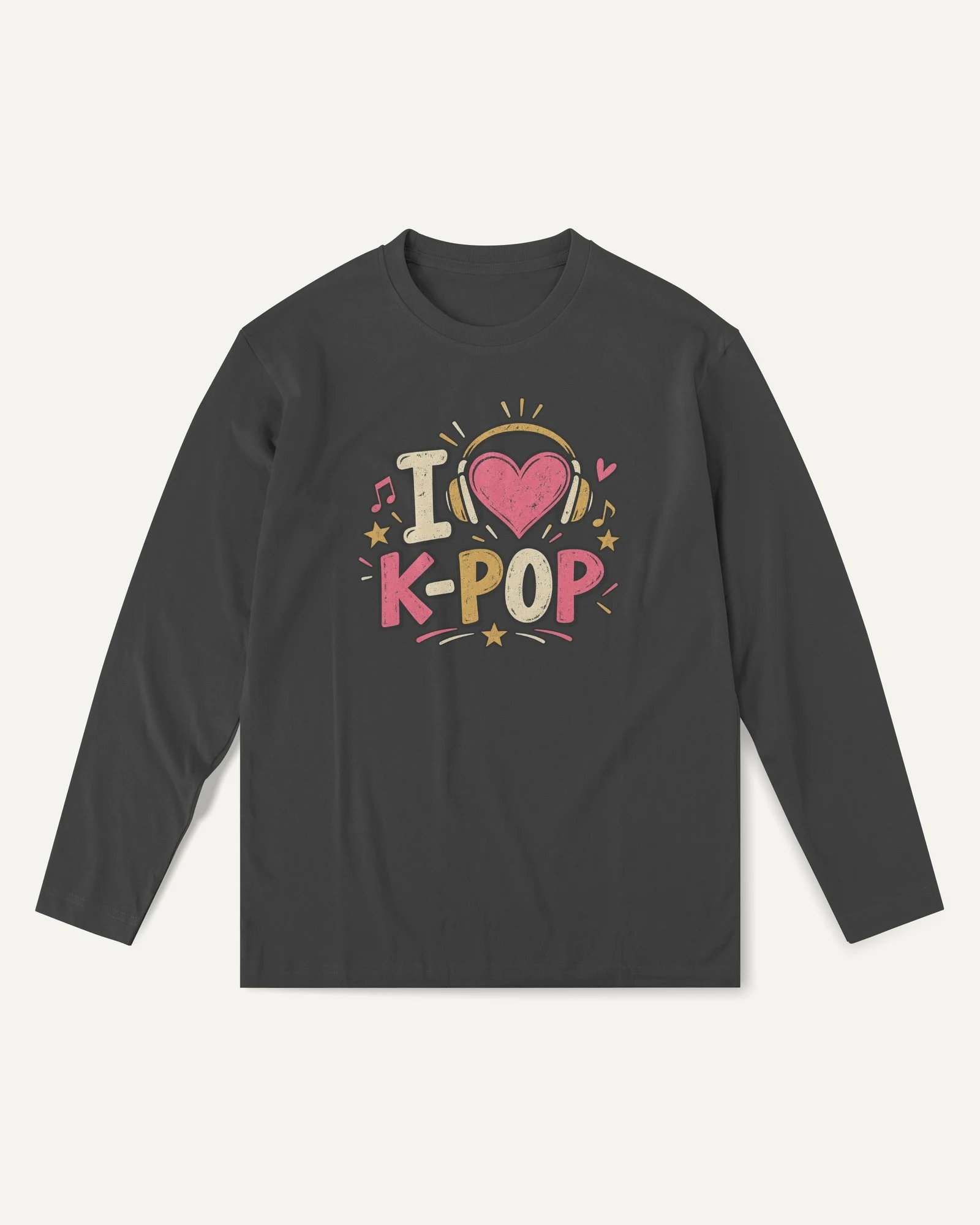 I Love K-Pop Long-Sleeve T-Shirt in Black — front I Love K-Pop Long-Sleeve T-Shirt in Black — front