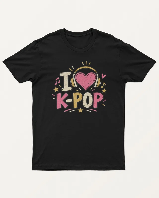I Love K-Pop Regular T-Shirt in Black — front