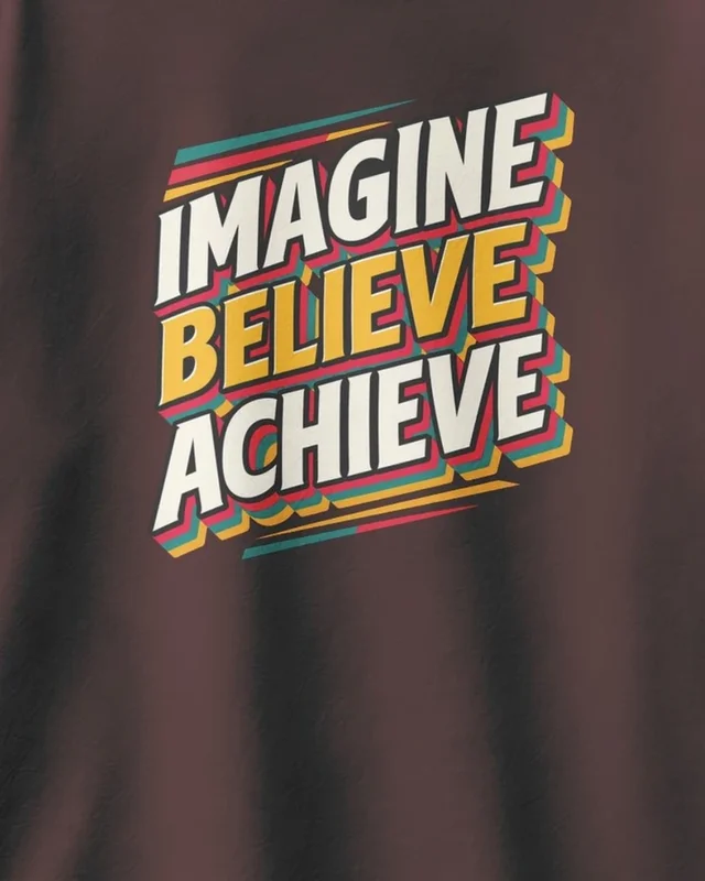 Imagine Believe Achieve Oversized T-Shirt in Maroon — design detail