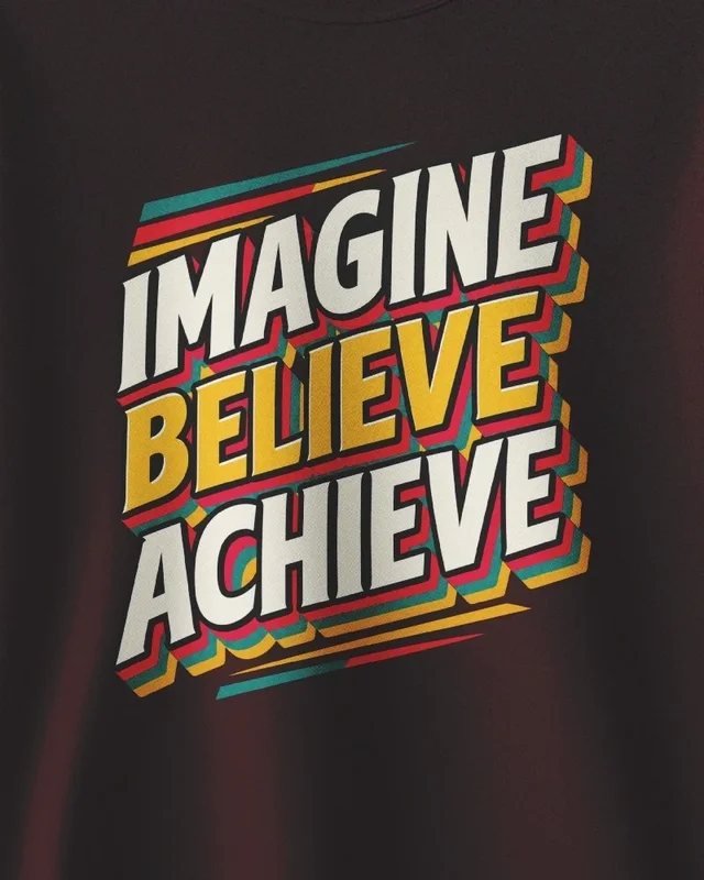 Imagine Believe Achieve Sweatshirt in Maroon — design detail