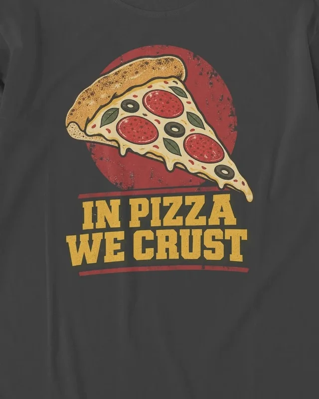 In Pizza We Crust Long-Sleeve T-Shirt in Black — design detail