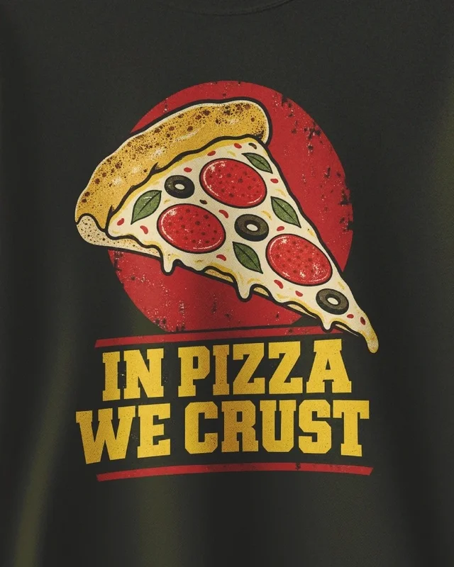 In Pizza We Crust Sweatshirt in Olive Green — design detail