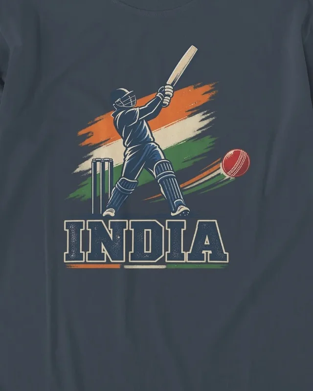 India Cricket Long-Sleeve T-Shirt in Navy Blue — design detail