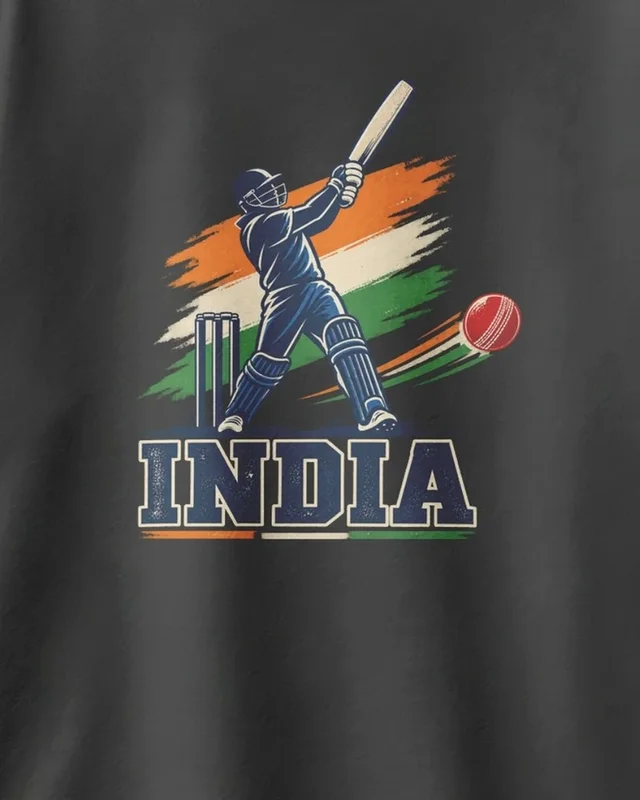 India Cricket Oversized T-Shirt in Black — design detail