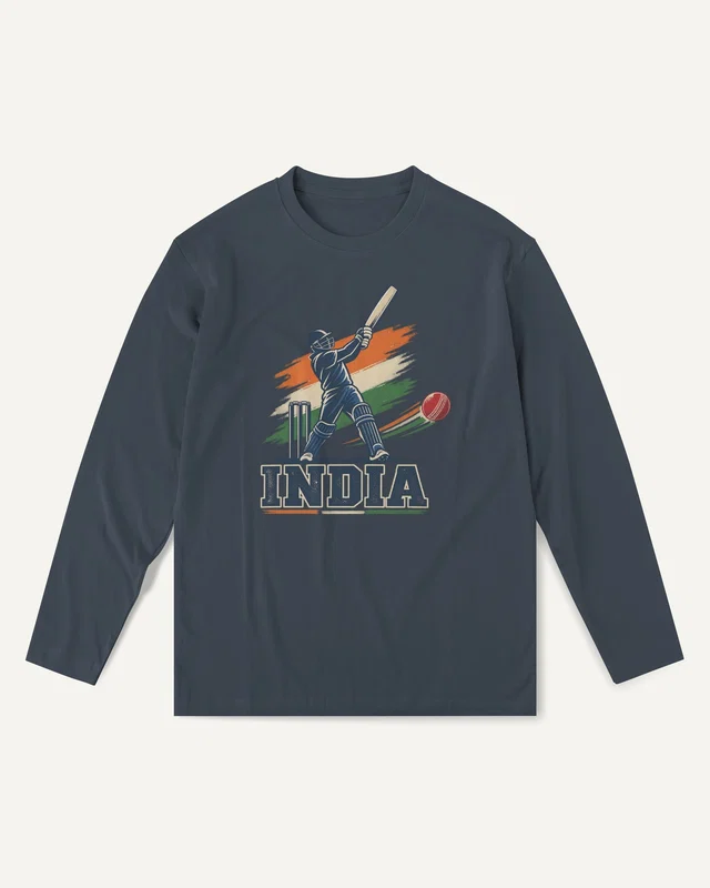 India Cricket Long-Sleeve T-Shirt in Navy Blue — front