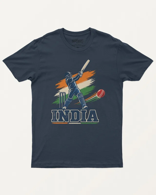 India Cricket Regular T-Shirt in Navy Blue — front