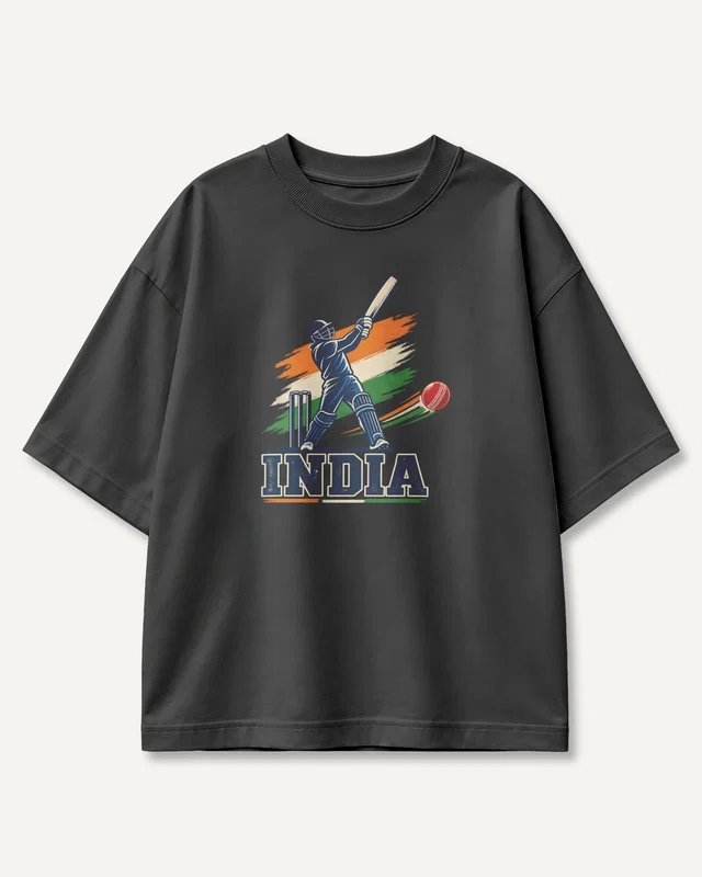 India Cricket Oversized T-Shirt in Black — front