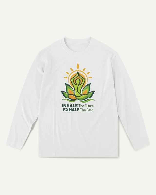 Inhale the Future Exhale the Past Long-Sleeve T-Shirt in White — front