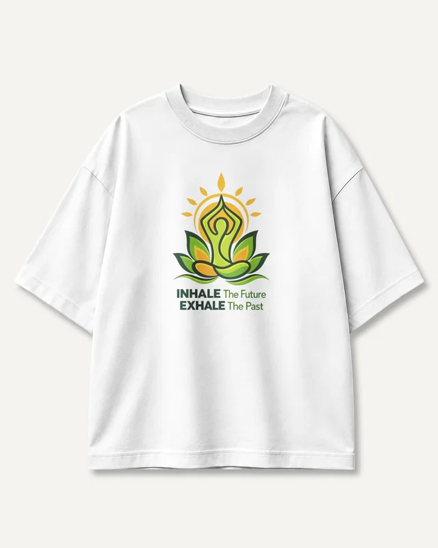 Inhale the Future Exhale the Past Oversized T-Shirt in White — front