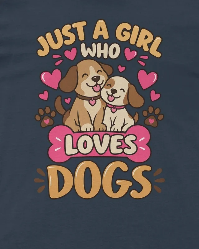 Just a Girl Who Loves Dogs Regular T-Shirt in Navy Blue — design detail