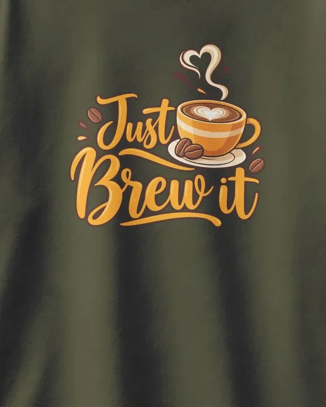 Just Brew It Oversized T-Shirt in Olive Green — design detail