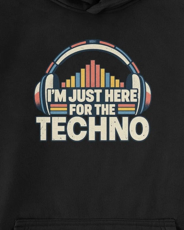 Just Here for the Techno Graphic Hoodie in Black — cropped design detail