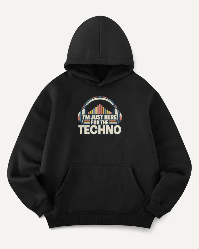 Just Here for the Techno Graphic Hoodie in Black — front