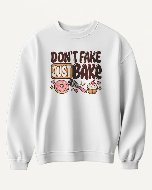 Don't Fake Just Bake Sweatshirt in White — front