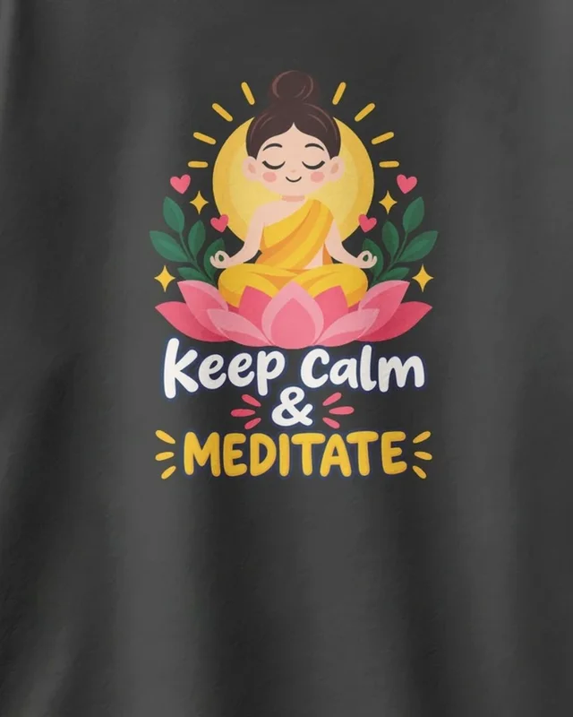 Keep Calm and Meditate Oversized T-Shirt in Black — design detail
