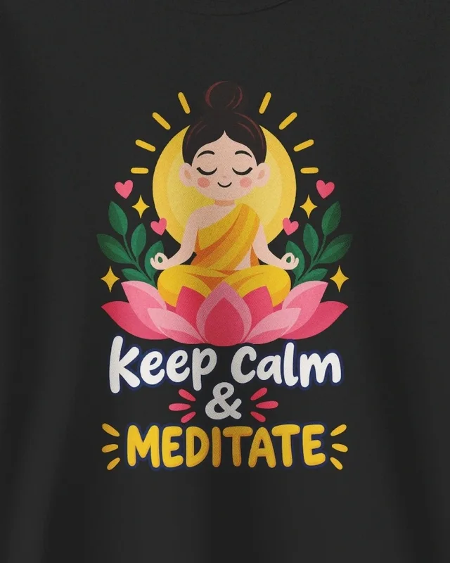 Keep Calm and Meditate Sweatshirt in Black — design detail