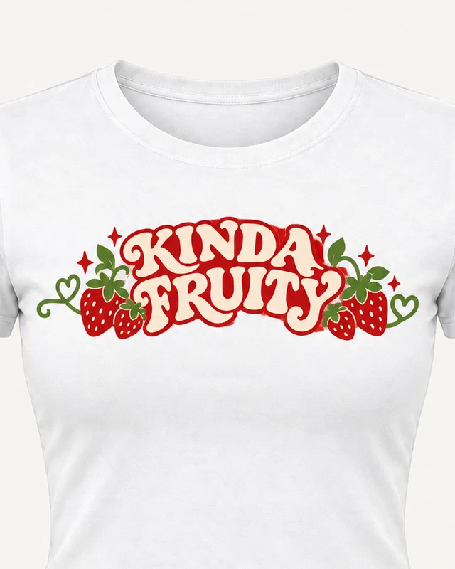 Kinda Fruity Graphic Crop Top in White — cropped design detail