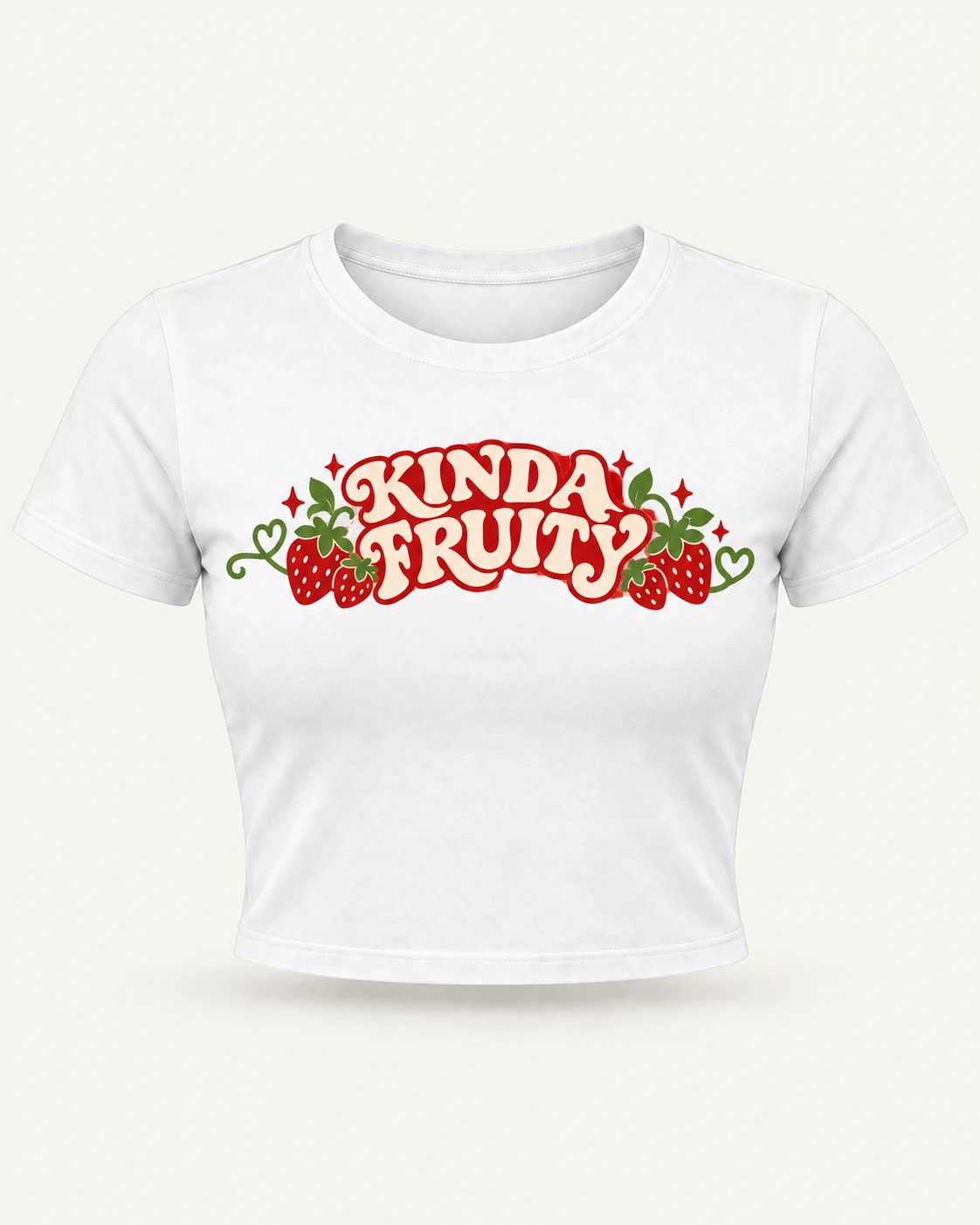 Kinda Fruity Graphic Crop Top in White — product front Kinda Fruity Graphic Crop Top in White — product front