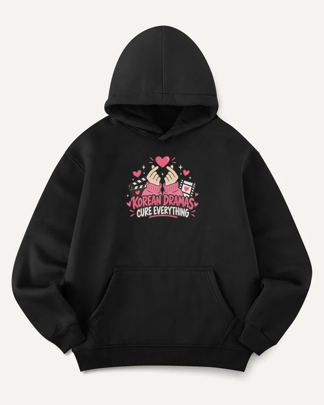 Korean Dramas Cure Everything Graphic Hoodie in Black — front
