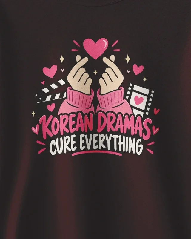 Korean Dramas Cure Everything Sweatshirt in Maroon — design detail