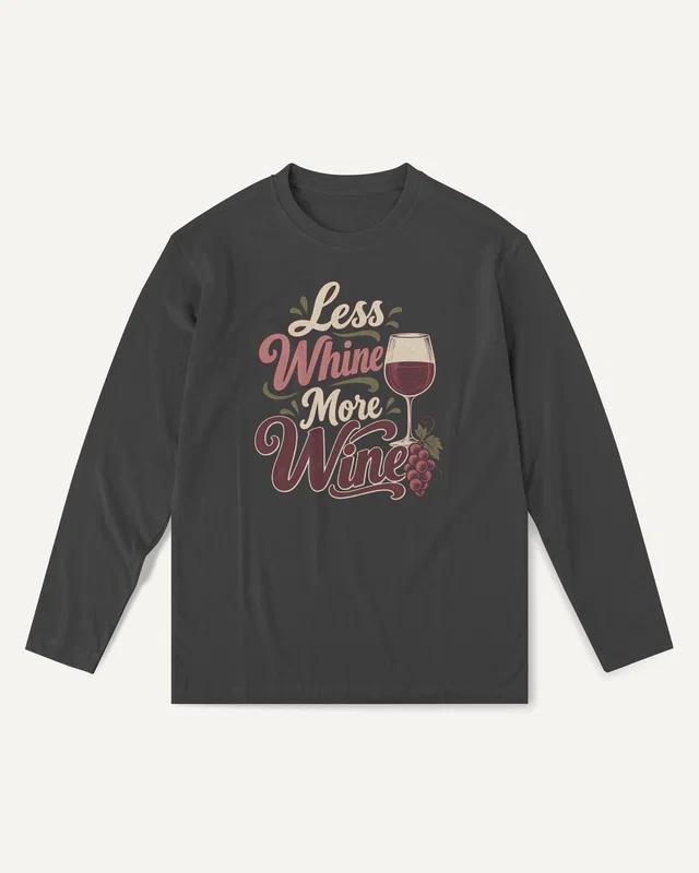 Less Whine More Wine Long-Sleeve T-Shirt in Black — front