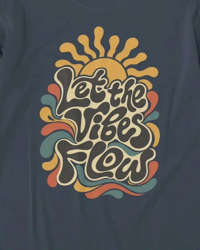 Let the Vibes Flow Long-Sleeve T-Shirt in Navy Blue — design detail