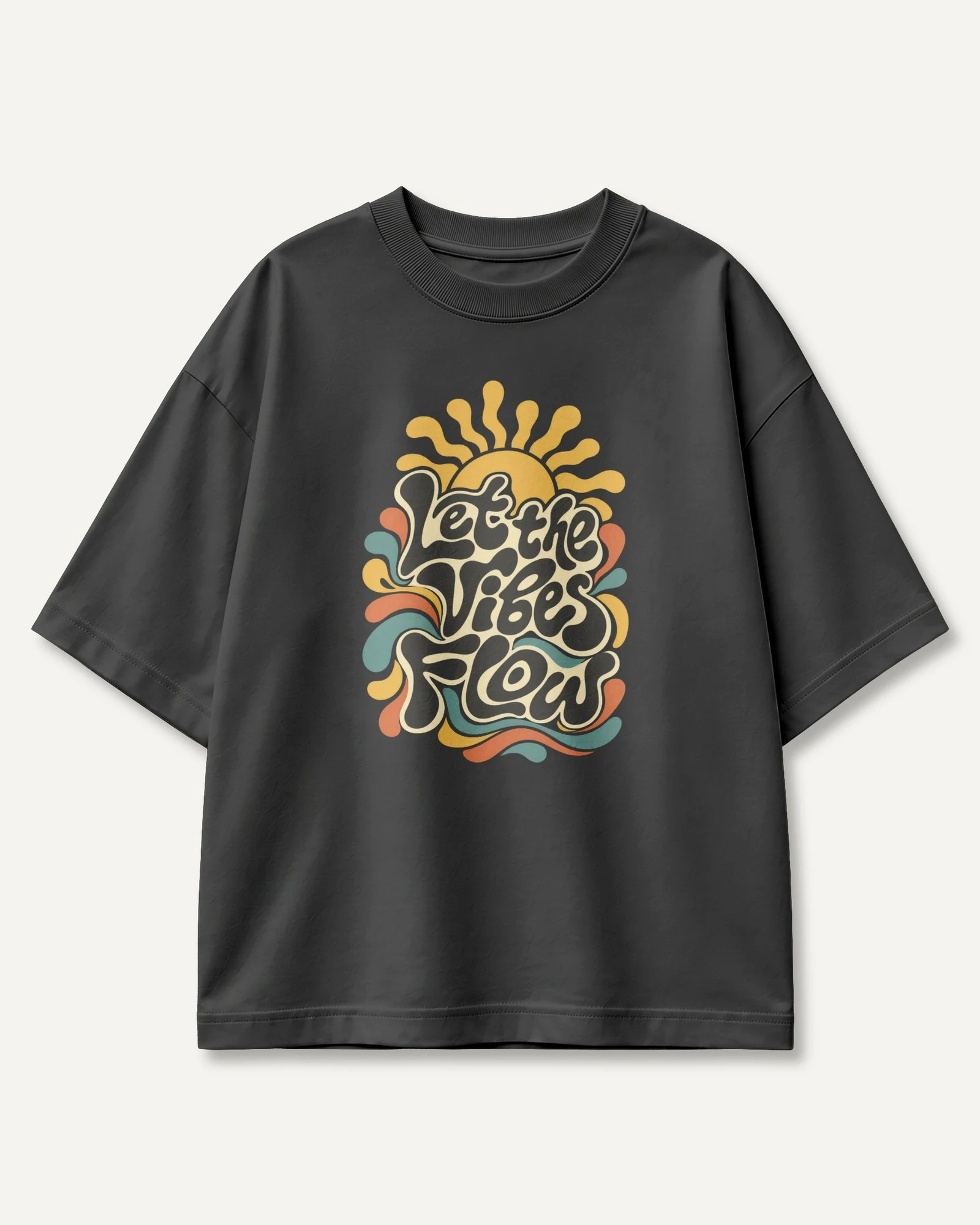 Let the Vibes Flow Oversized T-Shirt in Black — front Let the Vibes Flow Oversized T-Shirt in Black — front