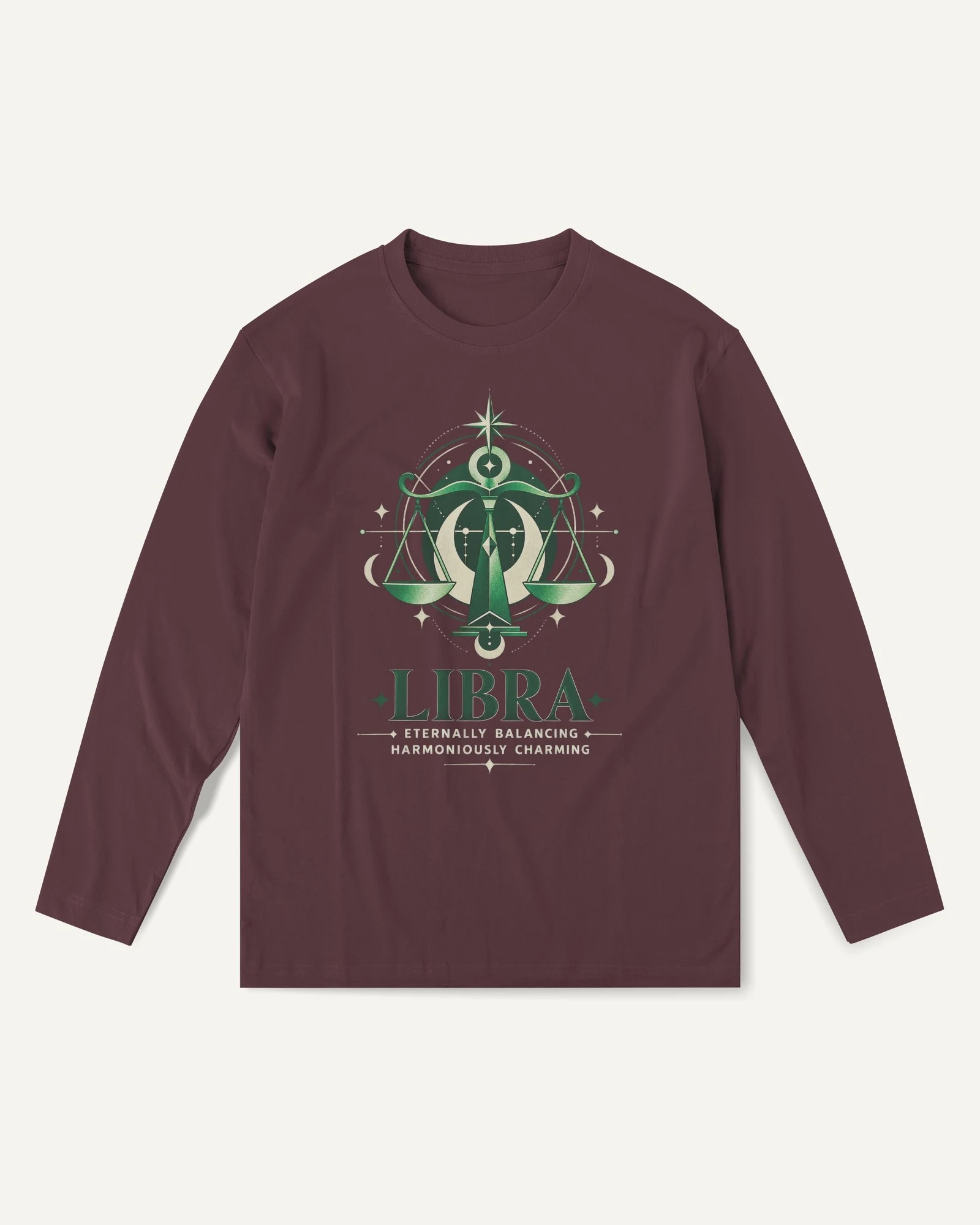 Libra Long-Sleeve T-Shirt in Maroon — front Libra Long-Sleeve T-Shirt in Maroon — front