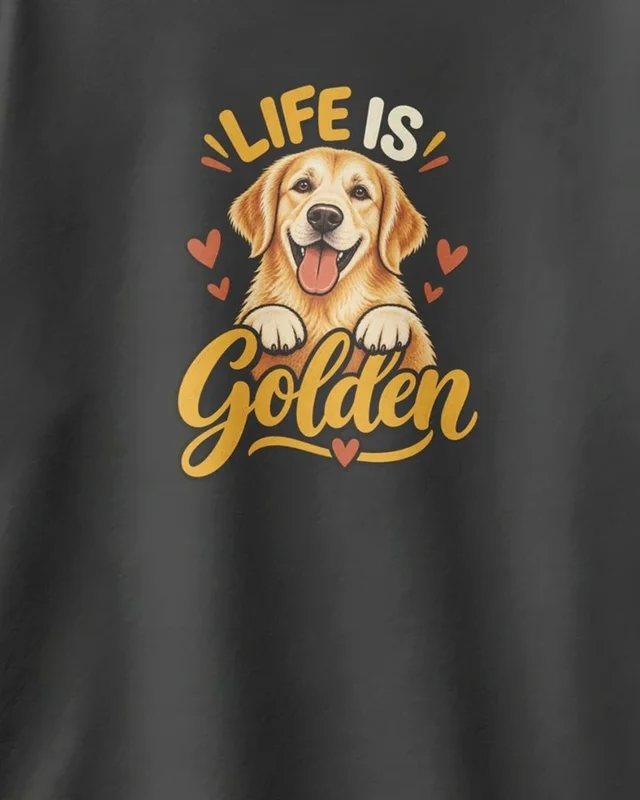 Life Is Golden Oversized T-Shirt in Black — design detail