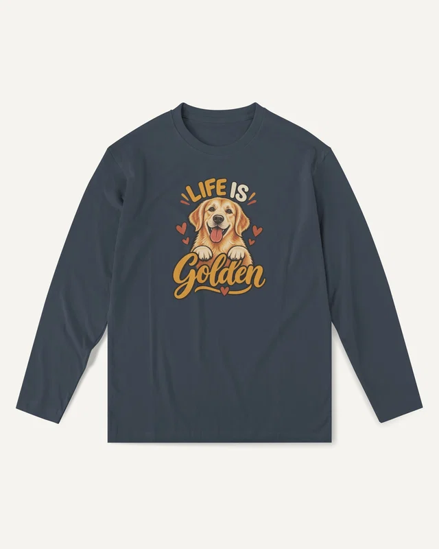 Life Is Golden Long-Sleeve T-Shirt in Navy Blue — front