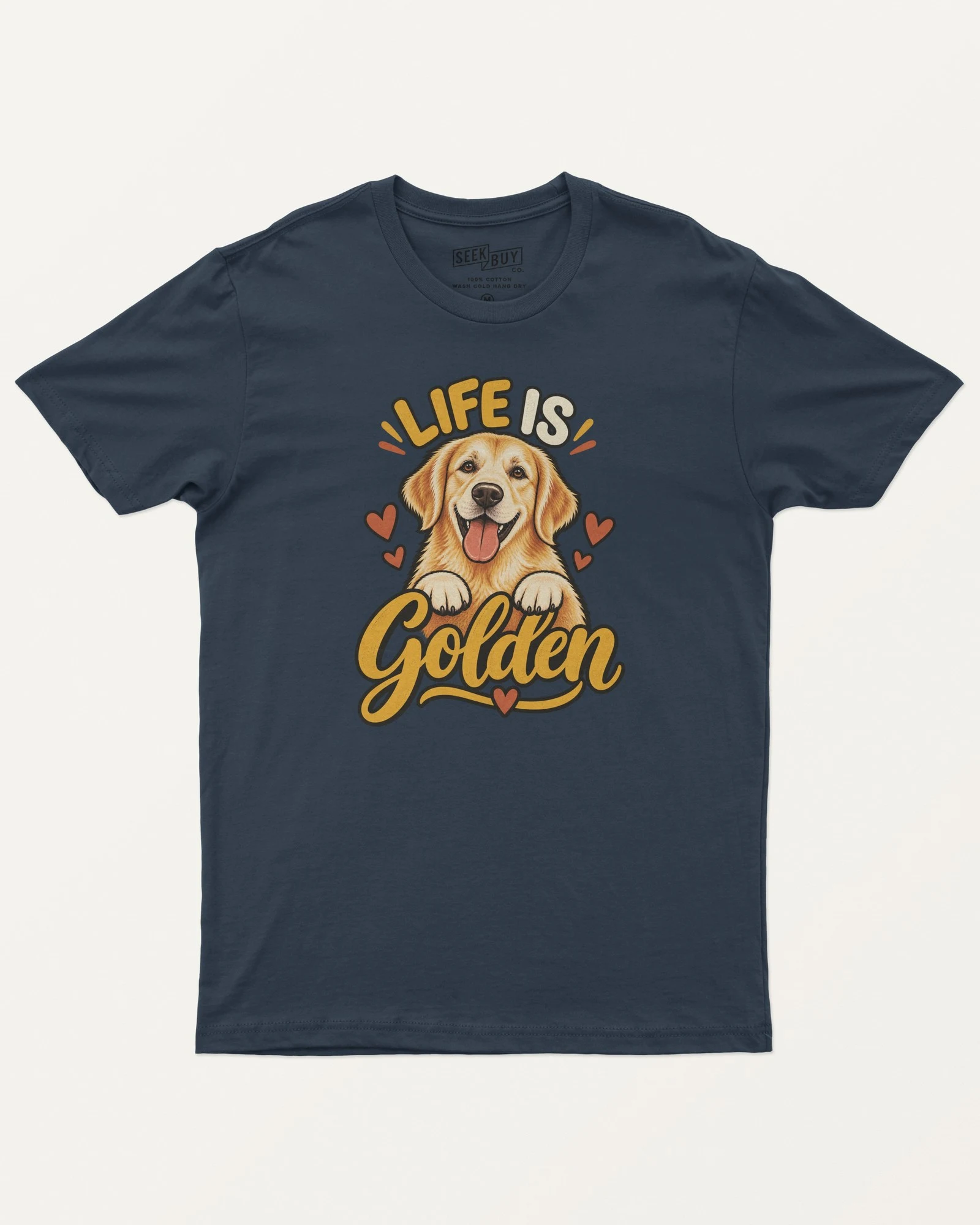 Life Is Golden Regular T-Shirt in Navy Blue — front Life Is Golden Regular T-Shirt in Navy Blue — front