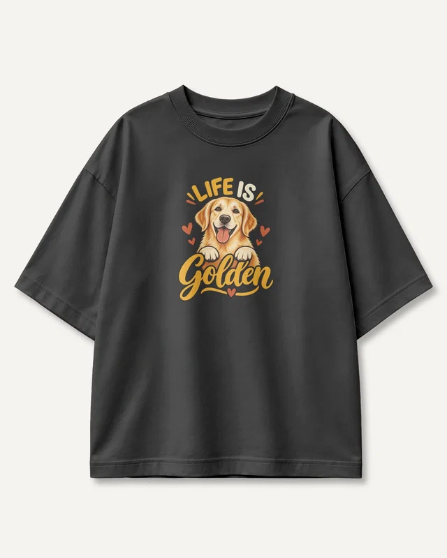 Life Is Golden Oversized T-Shirt in Black — front