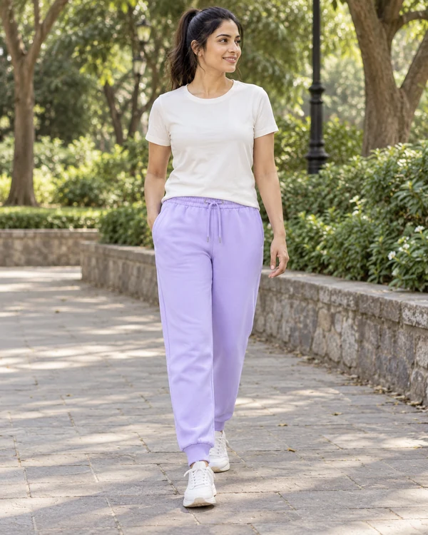 Essential Regular Fit Joggers in Lavender — Indian lifestyle photoshoot