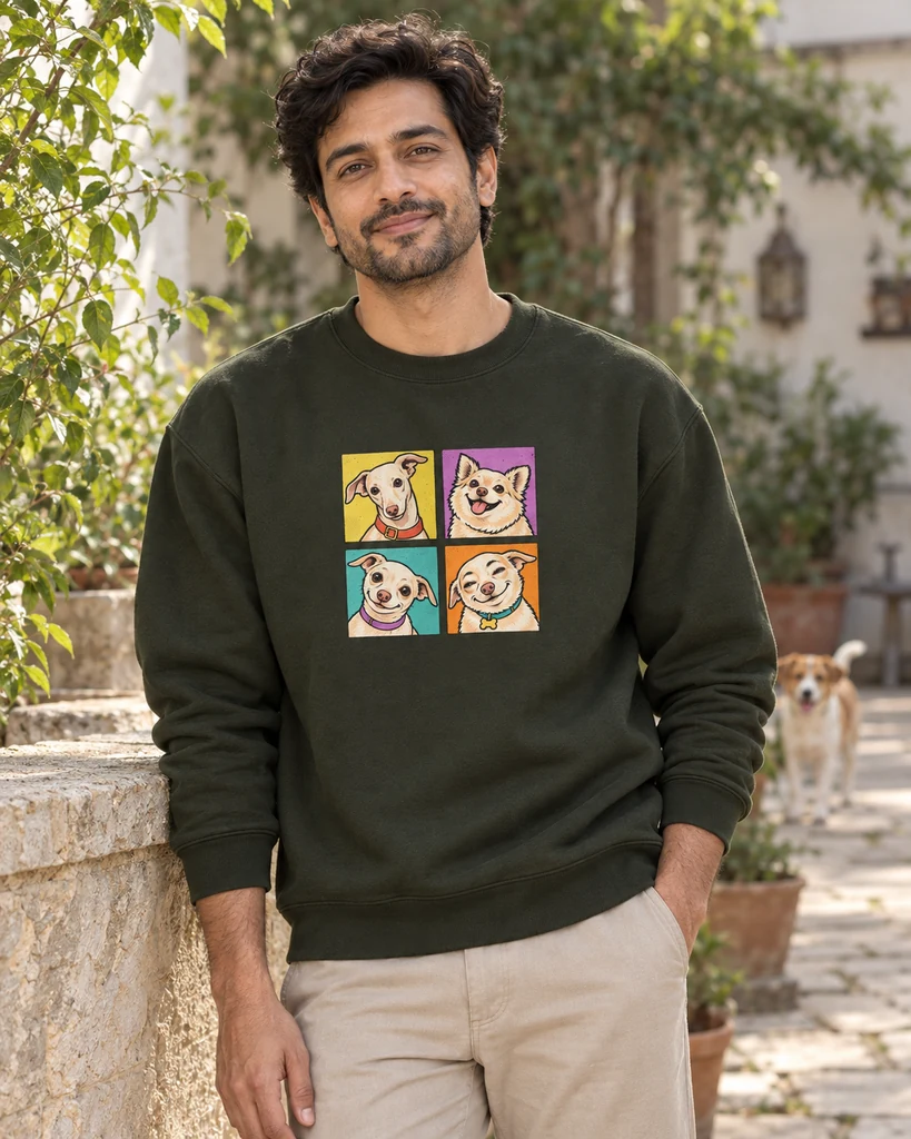 Dog Expressions Sweatshirt in Olive Green — lifestyle photo