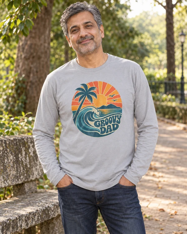 Groovy Dad Long-Sleeve T-Shirt in Grey Melange — Indian lifestyle photoshoot