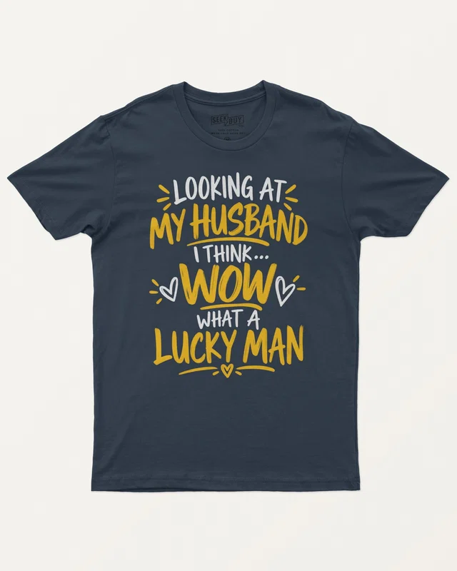 My Husband Is a Lucky Man Regular T-Shirt in Navy Blue — front