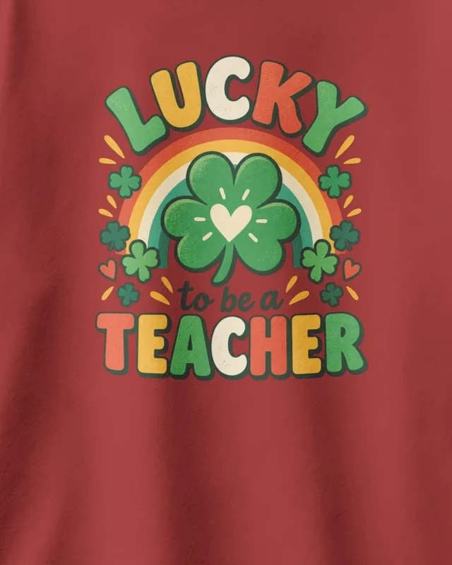Lucky to Be a Teacher Oversized T-Shirt in Red — design detail