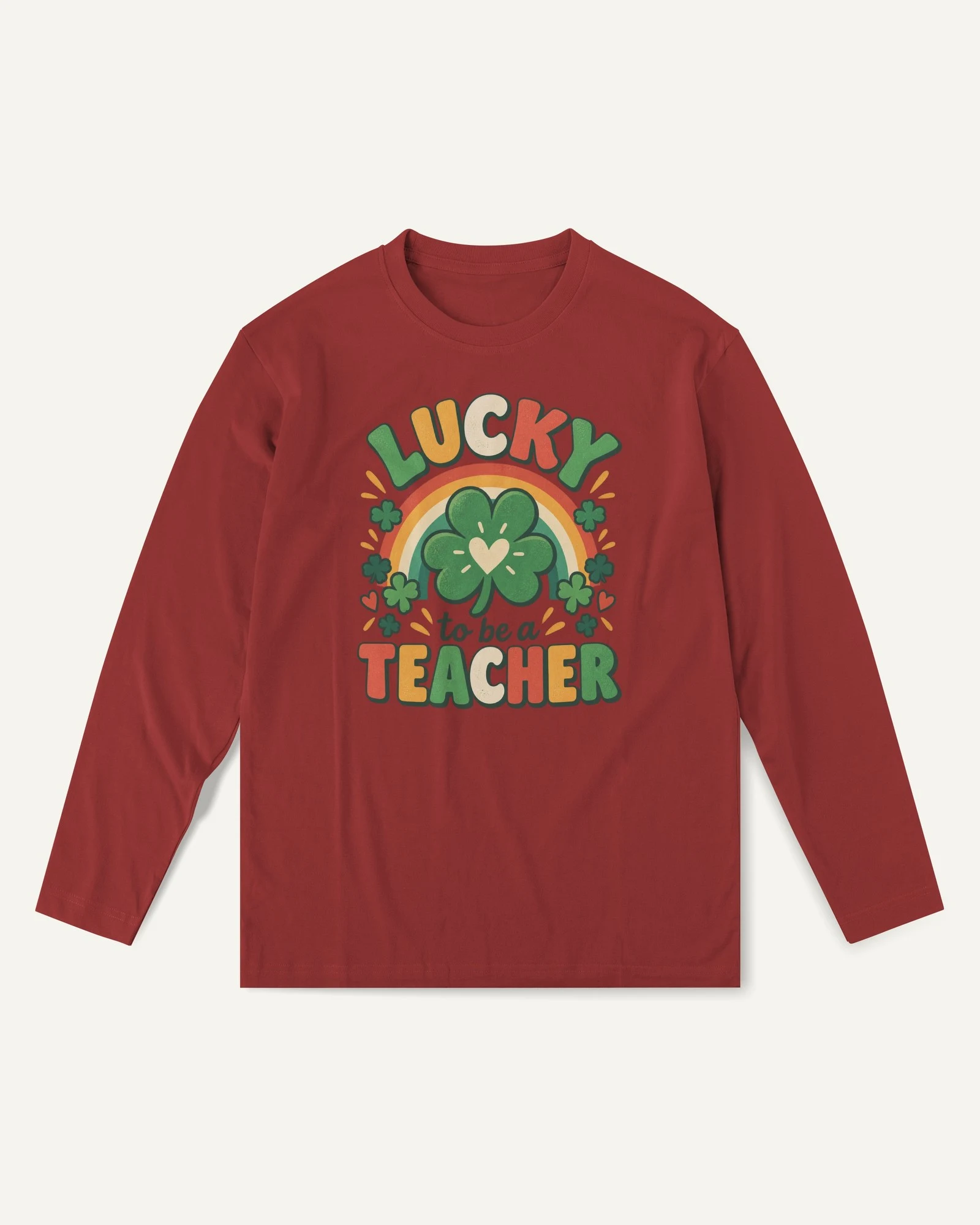Lucky to Be a Teacher Long-Sleeve T-Shirt in Red — front Lucky to Be a Teacher Long-Sleeve T-Shirt in Red — front