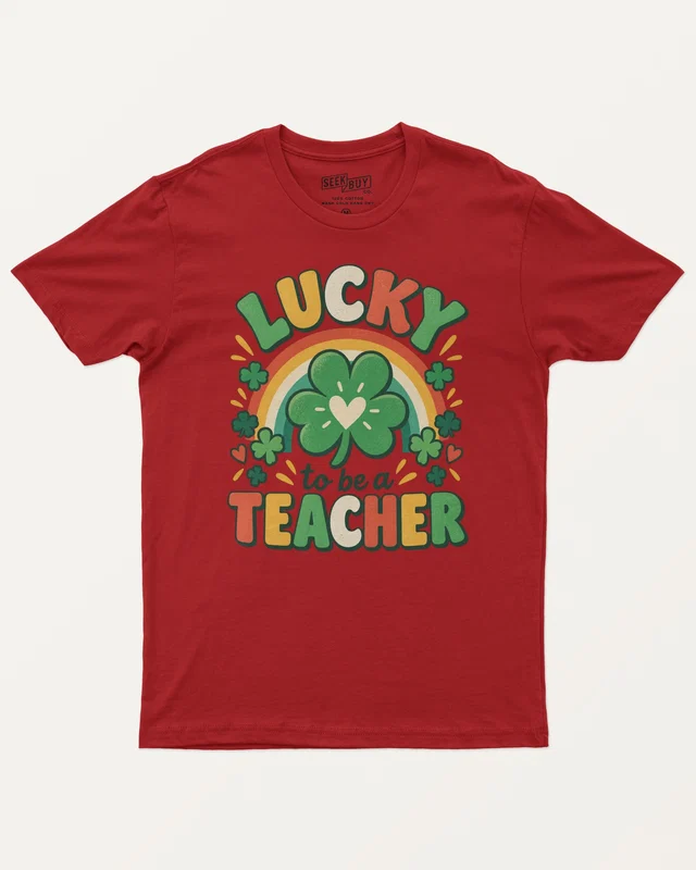Lucky to Be a Teacher Regular T-Shirt in Red — front