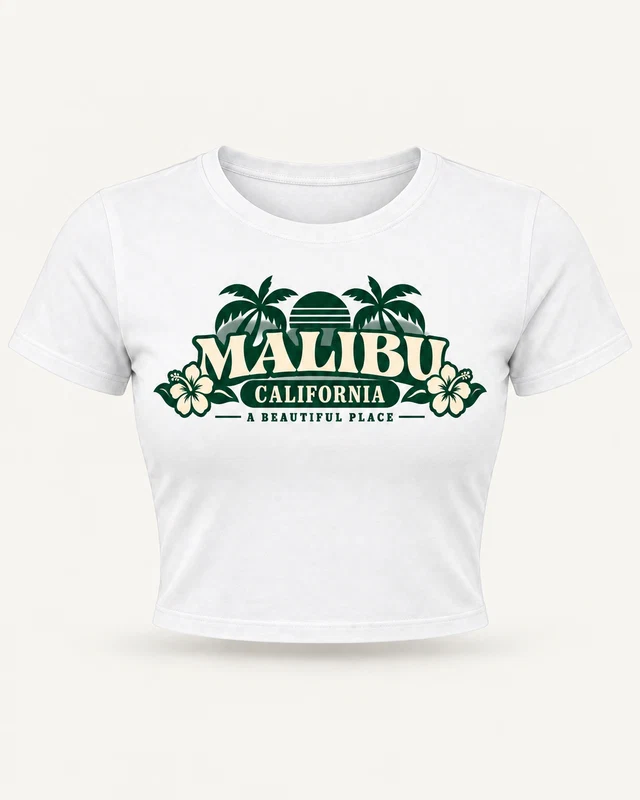 Malibu California Graphic Crop Top in White — product front